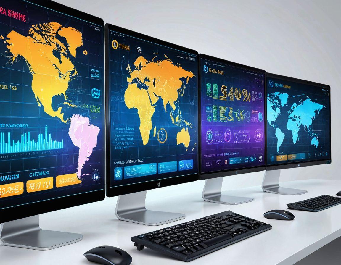 A futuristic digital interface showcasing the evolution of web-based banking: from simple clicks to complex transactions. Include elements like early computer monitors, modern devices, digital currency symbols, and a secure transaction lock. Incorporate rapid data transfer lines and a globe representing global connectivity. super-realistic. vibrant colors. white background.